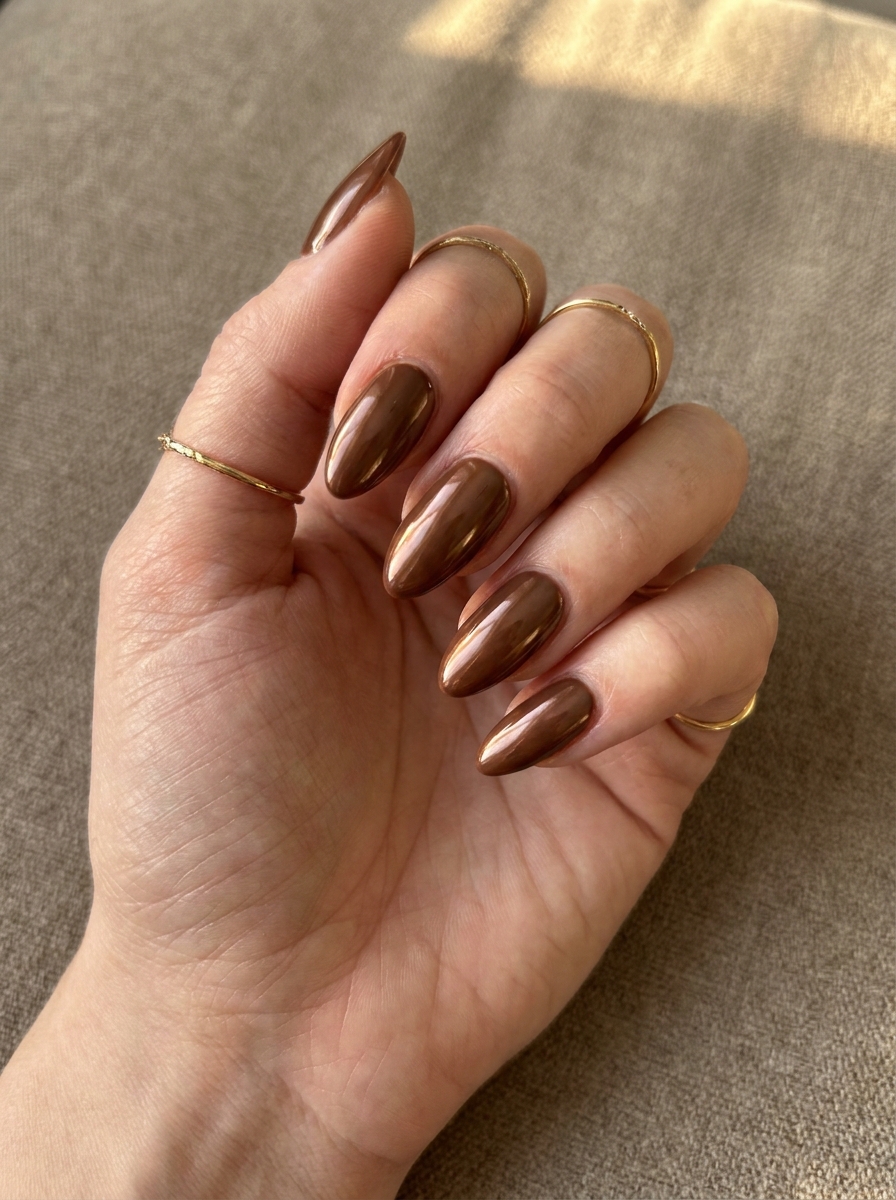 Brown Chrome Fall Nails – gepflegte Nagelidee 2026